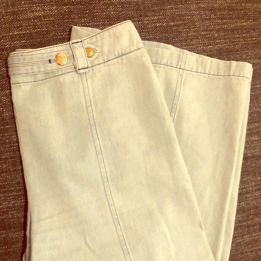 Mayle wide leg jean with button detail waistband.
